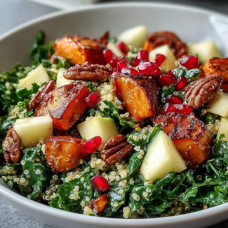 Tender kale and sweet roasted potatoes make a beautiful Kale Harvest Grain Bowl, dressed in tangy apple cider vinaigrette.
