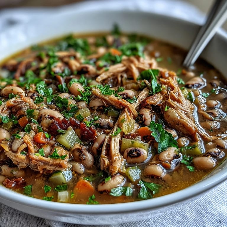 Close-up of Black-Eyed Peas With Smoked Turkey, showcasing tender peas and succulent smoked turkey.