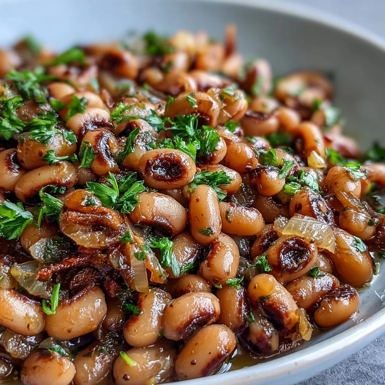 Steaming bowl of Southern-style Frozen Black-Eyed Peas Quick Version topped with fresh parsley, served beside golden cornbread for dinner.