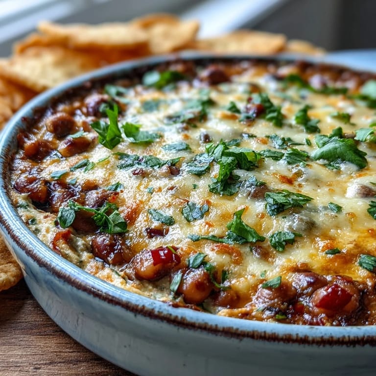 A creamy bowl of Hot Black-Eyed Pea Dip with Jalapeño and Cumin is served with crunchy tortilla chips, perfect for a game day appetizer spread.