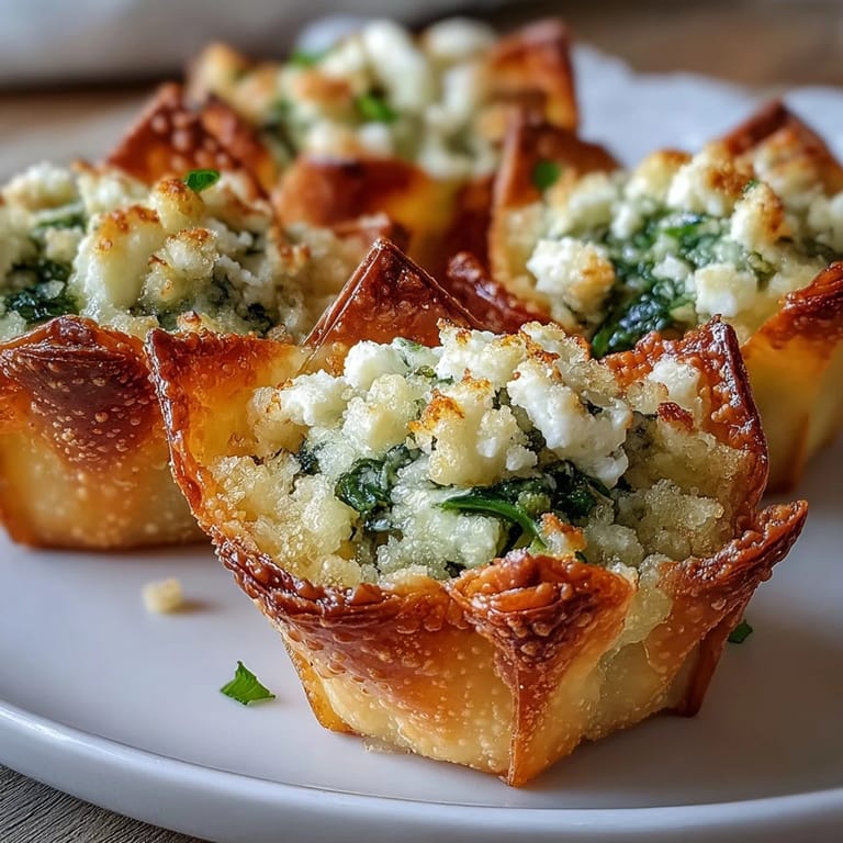 Freshly baked Crispy Spinach Feta Wonton Cups paired with a crisp white wine for a festive bite.