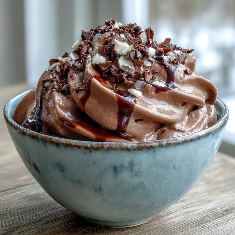 Dairy-free Vegan Chocolate Banana Nice Cream served soft-serve style with almond butter drizzle and toasted almonds.