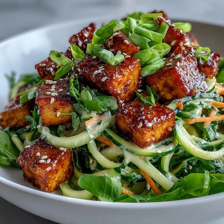 Serving suggestion of TikTok-Style Chili Crisp Cucumber Noodle Bowls with a drizzle of creamy chili dressing and fresh lime wedges for brightness.