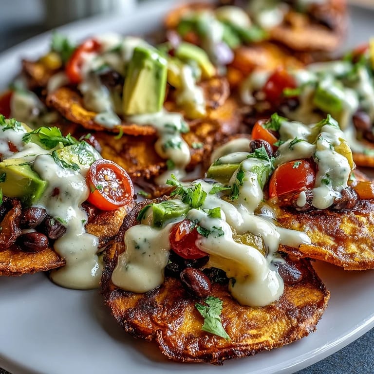 Wholesome vegan sweet potato nachos loaded with black beans, fresh avocado, and creamy dairy-free cashew queso for a Tex-Mex twist.  