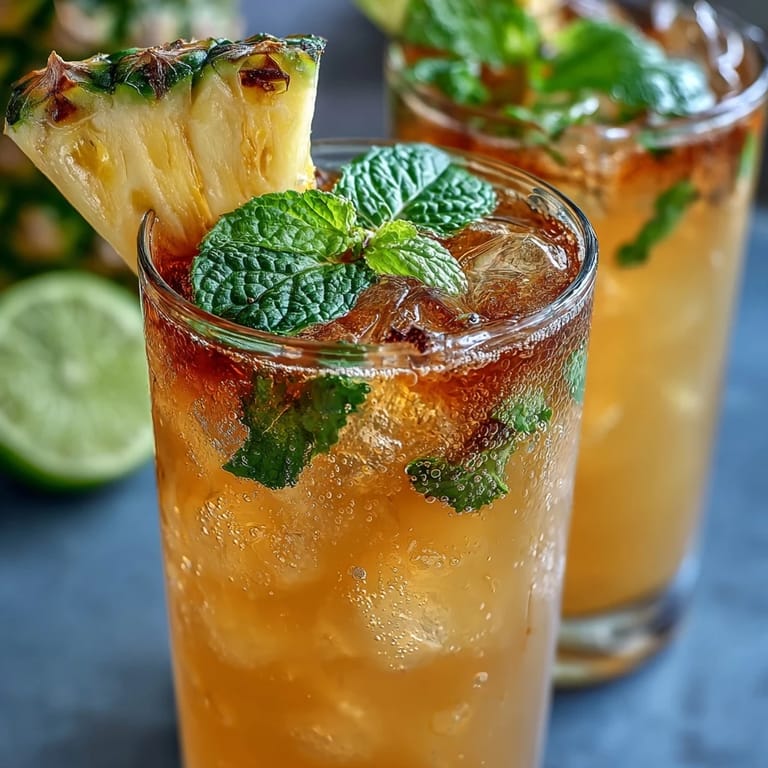 A tropical Pineapple Ginger Fizz beverage with honey sweetness and a bubbly ginger-lime finish.