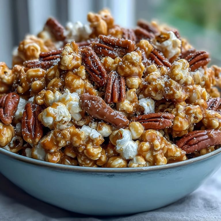 2. Crunchy caramel-coated popcorn combined with colorful candy pieces and dried apples, a delightful American snack.