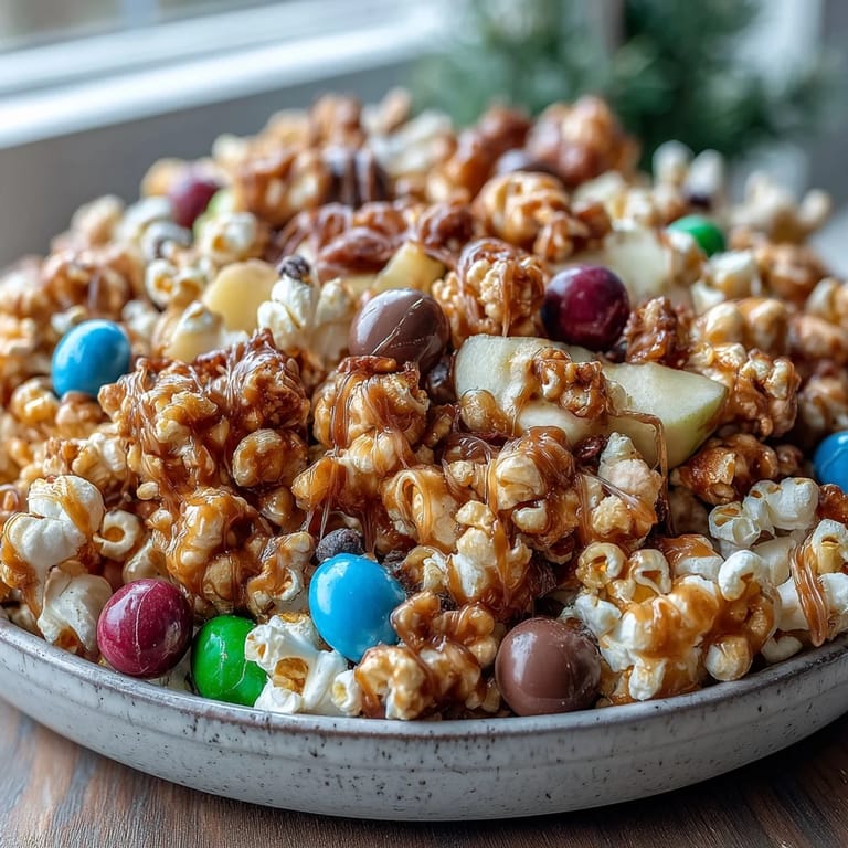 3. Irresistible blend of buttery caramel popcorn, chewy dried apples, and vibrant candy bits, ideal for sharing.