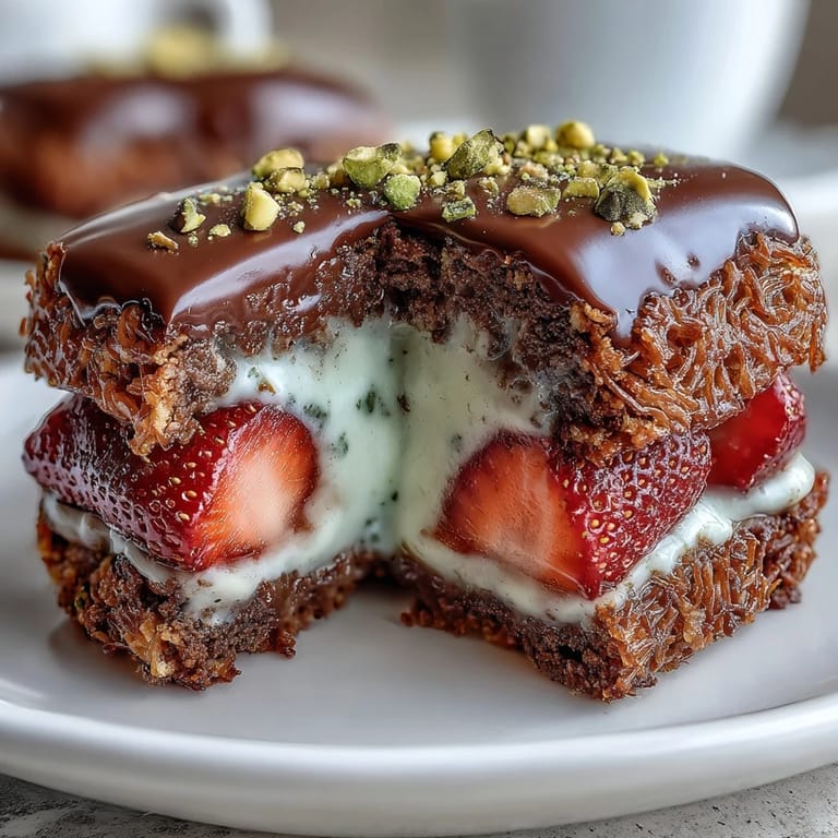 Luxurious Dubai Chocolate Strawberry Cups with Kataifi and Pistachio Cream, showcasing layers of crunchy kataifi pastry, smooth chocolate ganache, and vibrant red strawberries topped with nutty cream.