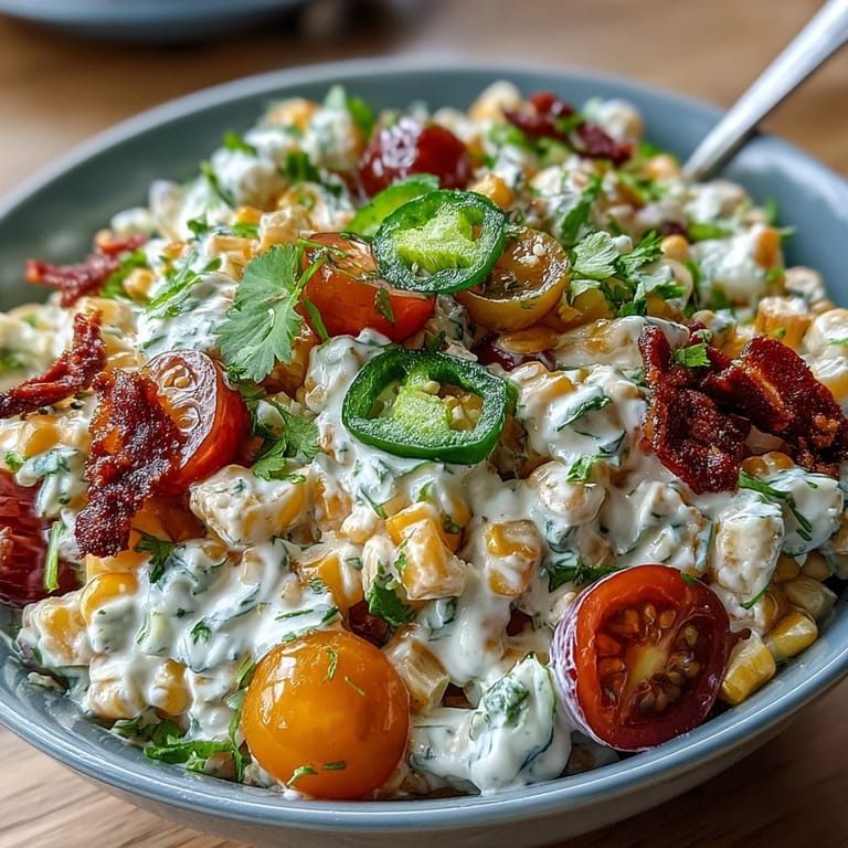 Creamy Corn Salad with Jalapeño offers a refreshing mix of crisp veggies and smoky spices.