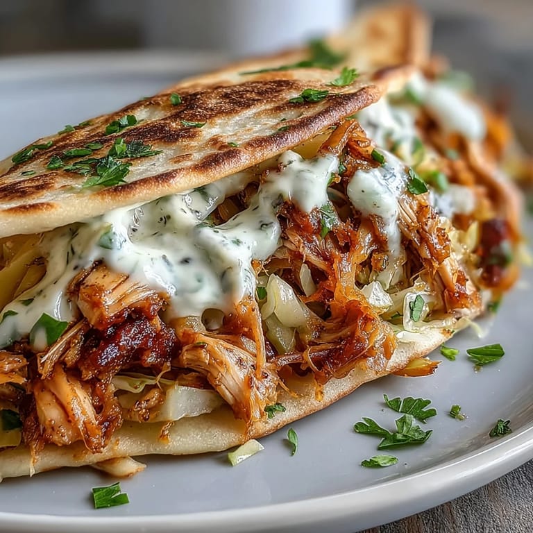 Fresh and flavorful roasted chicken tacos with crunchy cabbage slaw, creamy lemon sauce, and fragrant cilantro garnish.  