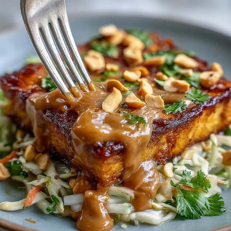 Thai mango salad showcases juicy fruit, crisp vegetables, and crunchy tofu topping.