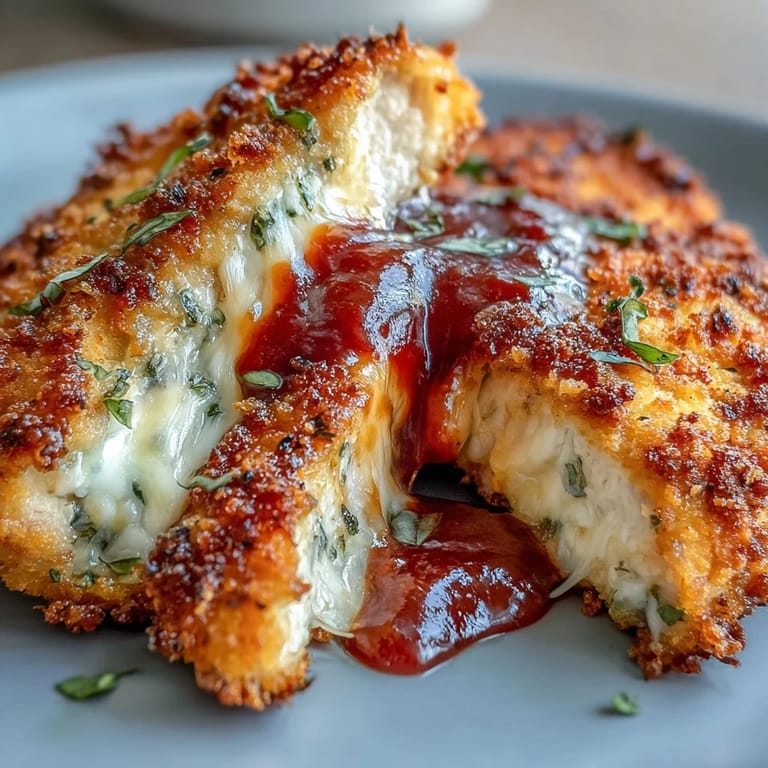 Tender chicken breasts air fried to perfection, layered with savory marinara and bubbling Parmesan cheese topping.  