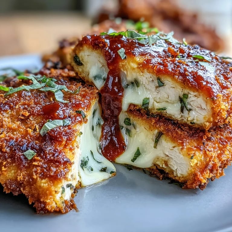 Classic Italian-American air fryer chicken Parmesan featuring crunchy panko coating, zesty marinara, and stretchy mozzarella cheese.