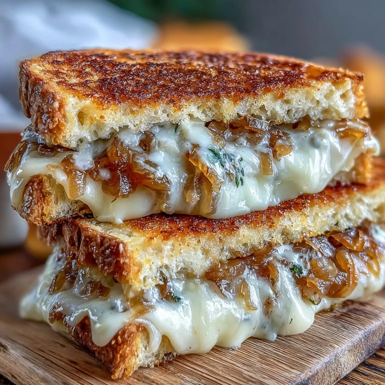 Savory French Onion Grilled Cheese, a comforting delight with sweet, jammy onions.