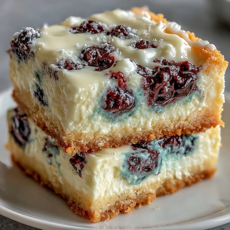 Delicious no-bake lemon blueberry cheesecake bars perfect for a refreshing afternoon treat.
