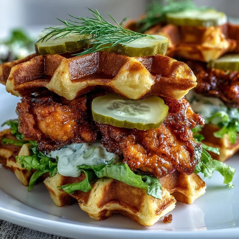 Juicy fried chicken nestled between sweet waffles create these irresistible Pickle-Brined Chicken Waffle Sliders.