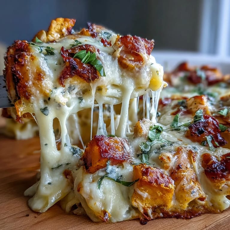Golden baked Butternut Squash Chicken Alfredo Bake, bubbling and delicious casserole.