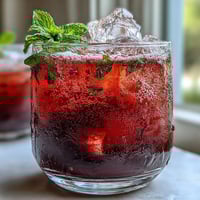 Sparkling Hibiscus Mint Lemonade Mocktail ready to serve with garnishes.