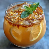 A tall glass of ginger prebiotic lemonade with fresh lemon slices and mint garnish, showcasing a golden, refreshing drink perfect for gut health.