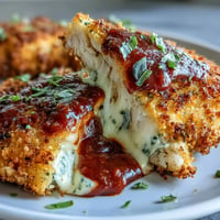 Crispy air fryer chicken Parmesan with golden breading, rich marinara sauce, and gooey melted mozzarella cheese.  