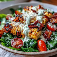 Charred Corn Caesar Salad with smoky kernels and creamy dressing, a perfect summer side.