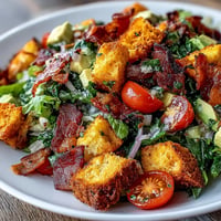 Cornbread BLT Panzanella salad with crispy bacon and juicy tomatoes.