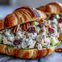 Apple Cranberry Chicken Salad Croissants, a vibrant mix of fruit and savory chicken.