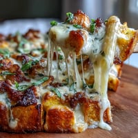 Creamy Butternut Squash Chicken Alfredo Bake with golden cheese topping.